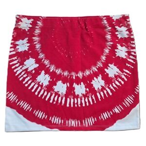 Color Story Red White Tie Dye Mini Skirt Sunburst Boho Stretch Bodycon  Large‎